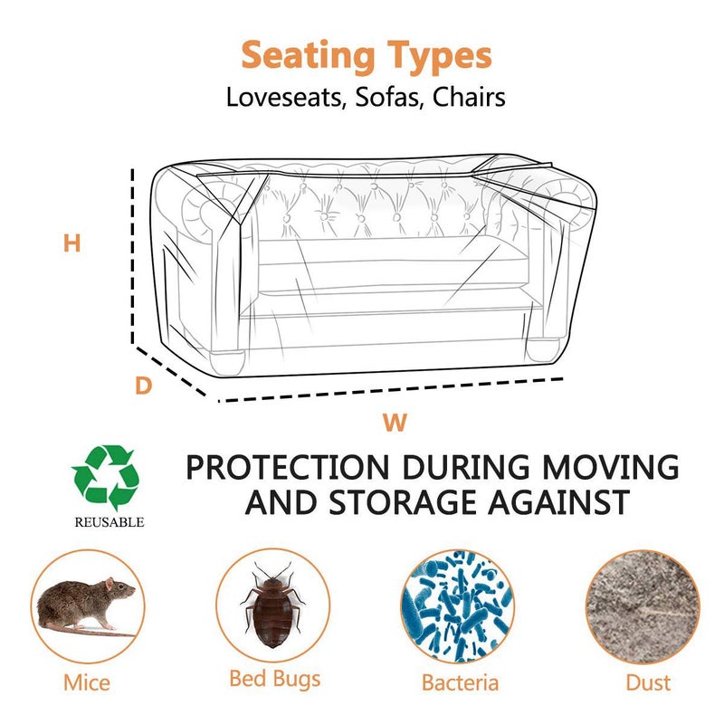 STARTWO Furniture Cover Plastic Couch Cover Heavy Duty Water Resistant Thick Clear | Sofa Slipover for Moving and Long Term Storage 42 (Width) x 68 (Depth) x 42""(Height) - Image 2